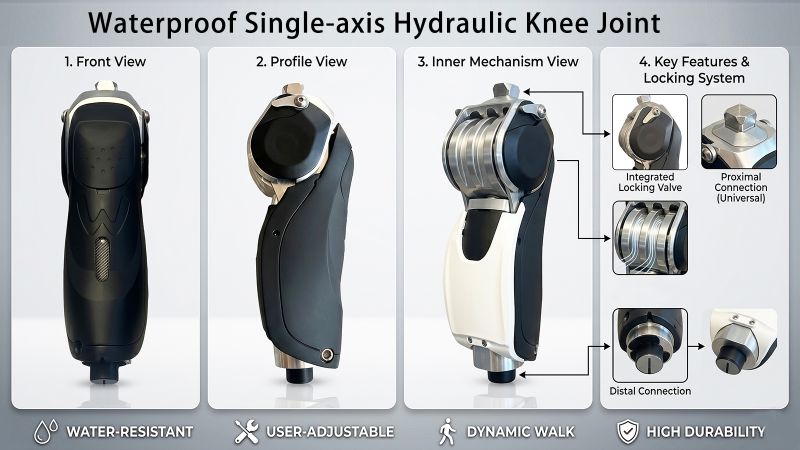 Waterproof single-axis hydraulic knee joint-